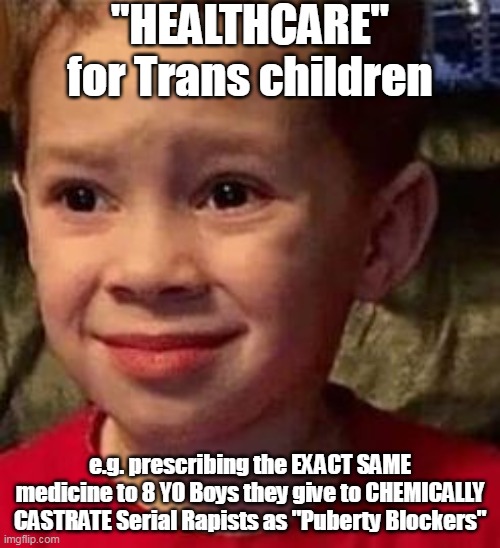 Uncle Joe approves this message, because his DONOR CLASS does | "HEALTHCARE" for Trans children; e.g. prescribing the EXACT SAME medicine to 8 YO Boys they give to CHEMICALLY CASTRATE Serial Rapists as "Puberty Blockers" | image tagged in deny healthcare trans children meme | made w/ Imgflip meme maker