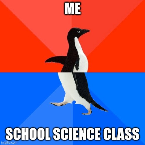 meme #5 | ME; SCHOOL SCIENCE CLASS | image tagged in memes,socially awesome awkward penguin | made w/ Imgflip meme maker