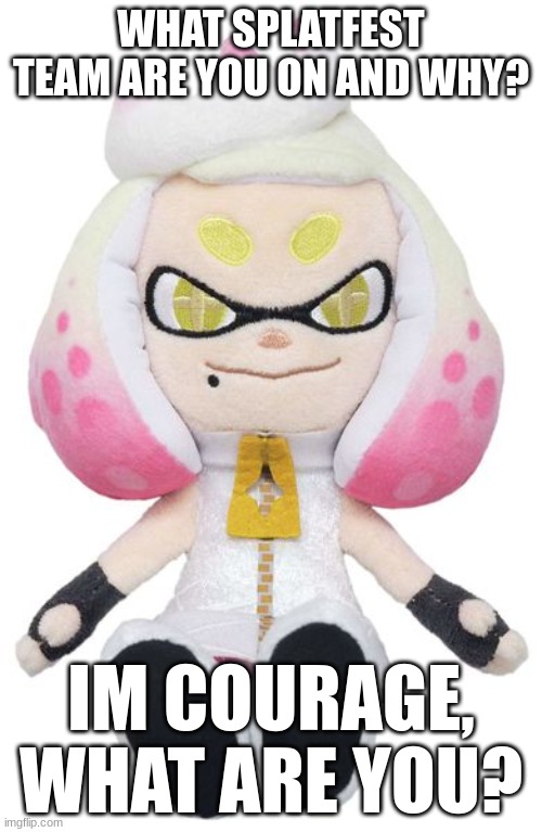 I am that one paranoid person so ofc I'll seek bravery and courage | WHAT SPLATFEST TEAM ARE YOU ON AND WHY? IM COURAGE, WHAT ARE YOU? | image tagged in pearl plushy | made w/ Imgflip meme maker