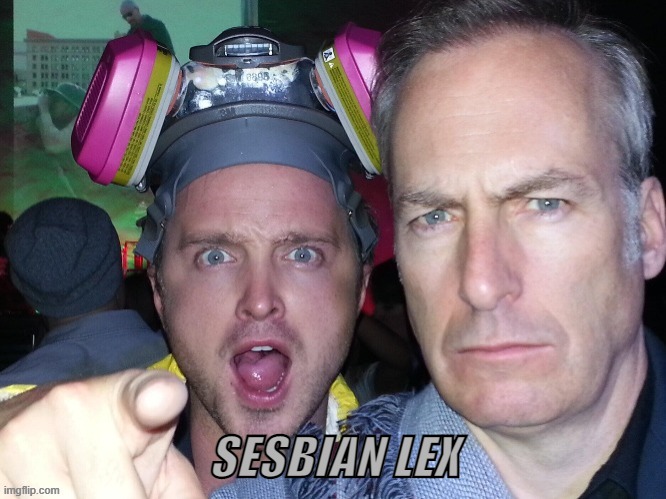 Aaron Paul points at you with Bob Odenkirk staring at you | SESBIAN LEX | made w/ Imgflip meme maker