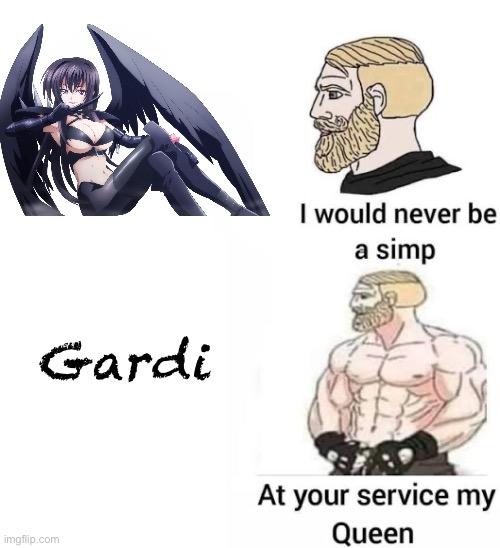 I didnt wanna use the image because I like Gardi the user not gardi the charscter | Gardi | image tagged in i would never be simp | made w/ Imgflip meme maker