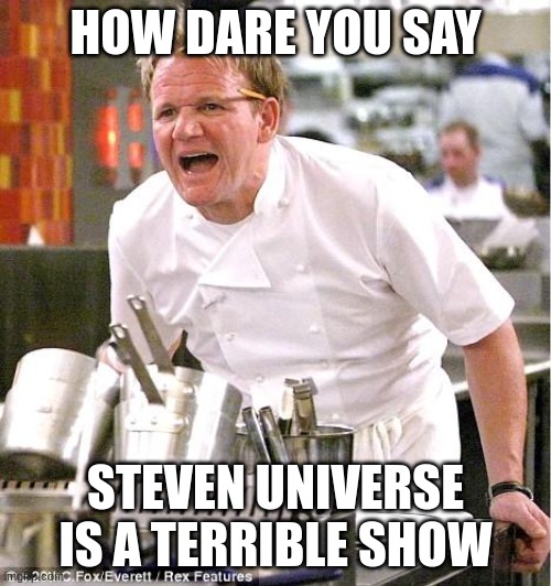 its brilliant | HOW DARE YOU SAY; STEVEN UNIVERSE IS A TERRIBLE SHOW | image tagged in memes,chef gordon ramsay,steven universe | made w/ Imgflip meme maker