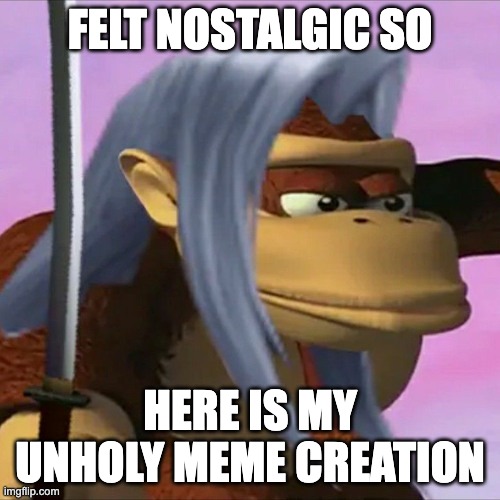 Shower with nostalgia | FELT NOSTALGIC SO; HERE IS MY UNHOLY MEME CREATION | image tagged in shower with dispear,donkey kong,sephiroth,chaos,gaming,funny | made w/ Imgflip meme maker
