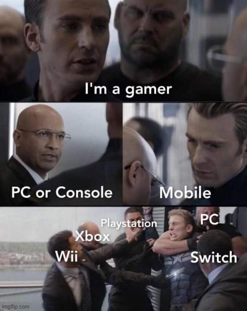 mobile gamers | image tagged in captain america elevator fight,gaming,funny,memes | made w/ Imgflip meme maker
