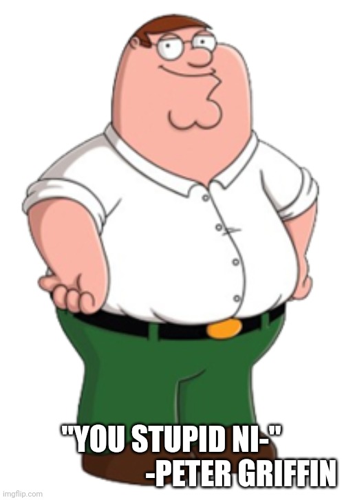 Peter Griffin | "YOU STUPID NI-"
                        -PETER GRIFFIN | image tagged in peter griffin | made w/ Imgflip meme maker