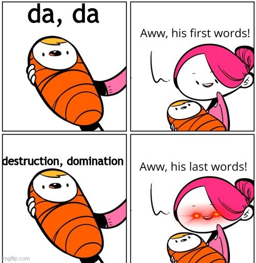 i heard this on youtube | da, da; destruction, domination | image tagged in aww his last words | made w/ Imgflip meme maker