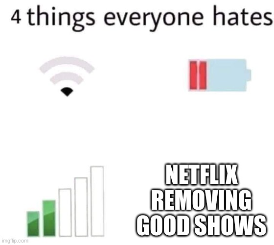 Every time | NETFLIX REMOVING GOOD SHOWS | image tagged in 4 things everyone hates | made w/ Imgflip meme maker