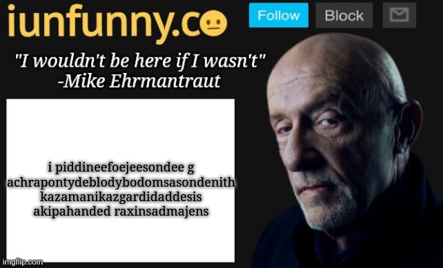 @SpaceFanatic | i piddineefoejeesondee g
achrapontydeblodybodomsasondenith
kazamanikazgardidaddesis
akipahanded raxinsadmajens | image tagged in iunfunny's mike ehrmantraut template | made w/ Imgflip meme maker