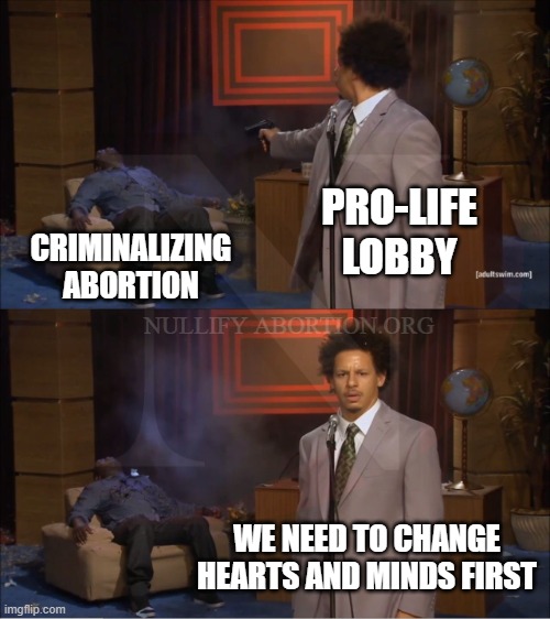 We have to change hearts and minds | PRO-LIFE LOBBY; CRIMINALIZING ABORTION; NULLIFY ABORTION.ORG; WE NEED TO CHANGE HEARTS AND MINDS FIRST | image tagged in who killed hannibal,memes,prolife,abolition,abortion | made w/ Imgflip meme maker