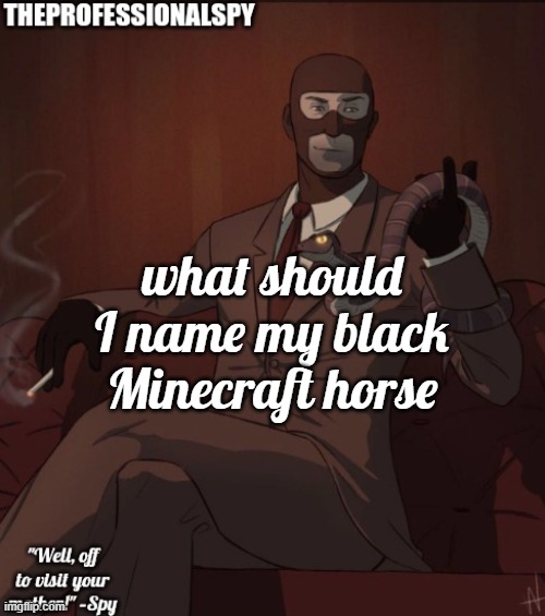 . | what should I name my black Minecraft horse | image tagged in theprofessionalspy temp | made w/ Imgflip meme maker