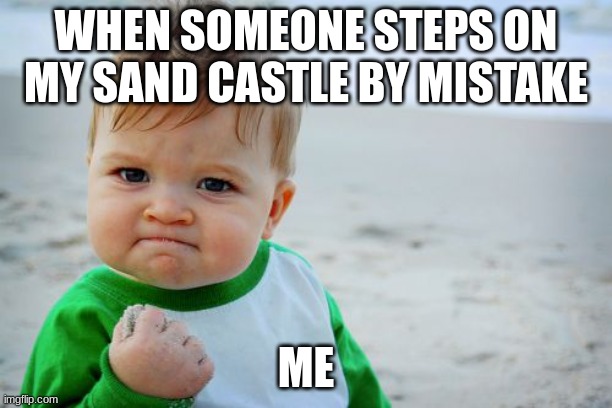 How dare you | WHEN SOMEONE STEPS ON MY SAND CASTLE BY MISTAKE; ME | image tagged in memes,success kid original | made w/ Imgflip meme maker