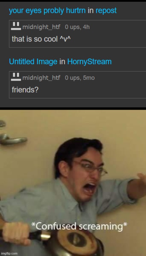 MAN I HATE IT WHEN THEY COME BACK AFTER MONTHS OF INACTIVITY! (Keep an eye on them) | image tagged in filthy frank confused scream | made w/ Imgflip meme maker