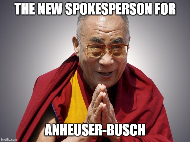 make him the spokesperson. LOL | THE NEW SPOKESPERSON FOR; ANHEUSER-BUSCH | image tagged in dali llama,woke,bud light,budweiser,liberals | made w/ Imgflip meme maker