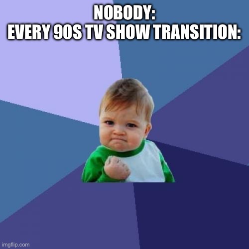 Why? | NOBODY:
EVERY 90S TV SHOW TRANSITION: | image tagged in memes,success kid | made w/ Imgflip meme maker