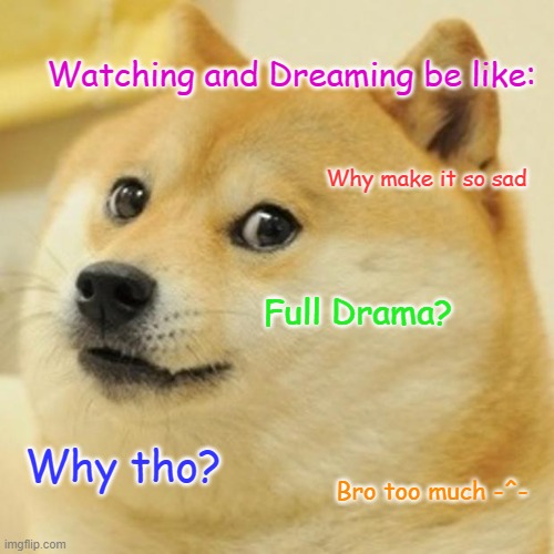 For ToH fans | Watching and Dreaming be like:; Why make it so sad; Full Drama? Why tho? Bro too much -^- | image tagged in memes,doge | made w/ Imgflip meme maker