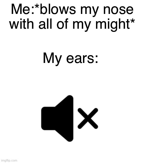 I hate it when this happens | Me:*blows my nose with all of my might*; My ears: | image tagged in memes,funny,relatable memes,so true | made w/ Imgflip meme maker