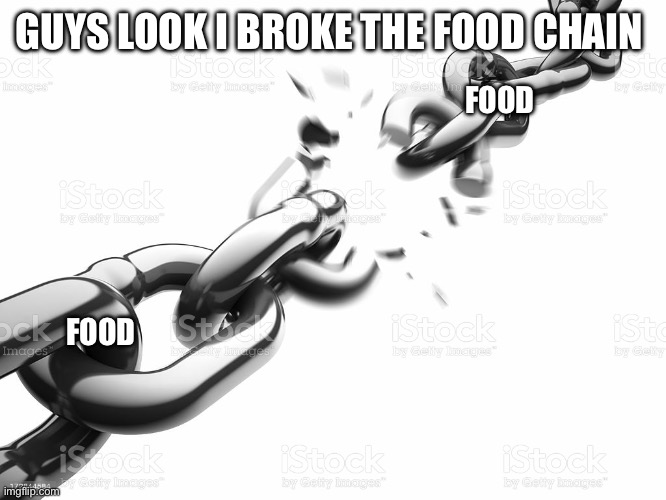 Lol | GUYS LOOK I BROKE THE FOOD CHAIN; FOOD; FOOD | image tagged in chain breaker,lol so funny | made w/ Imgflip meme maker