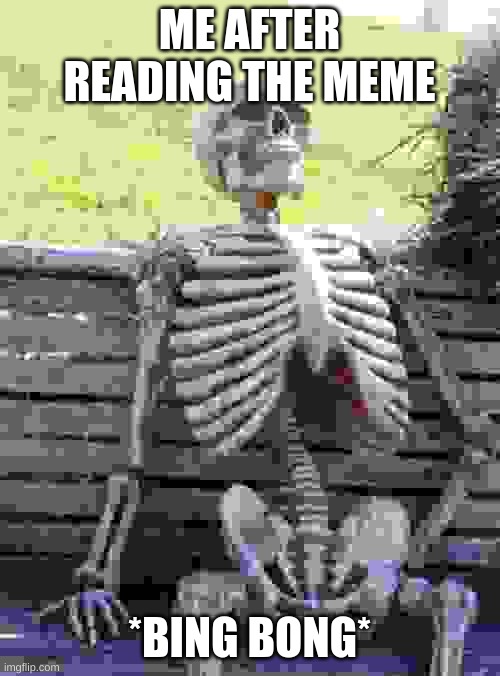 Waiting Skeleton Meme | ME AFTER READING THE MEME *BING BONG* | image tagged in memes,waiting skeleton | made w/ Imgflip meme maker