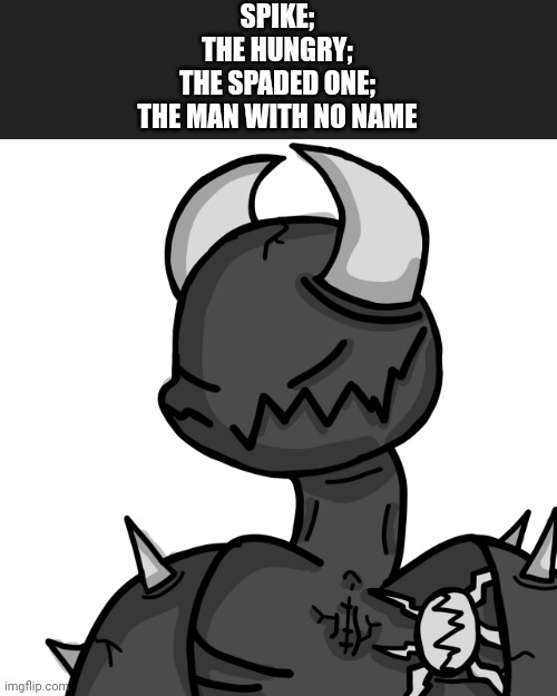 SPIKE;
THE HUNGRY;
THE SPADED ONE;
THE MAN WITH NO NAME | image tagged in cartoon spike | made w/ Imgflip meme maker