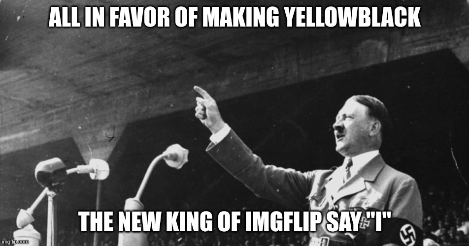 Say I | ALL IN FAVOR OF MAKING YELLOWBLACK; THE NEW KING OF IMGFLIP SAY "I" | image tagged in hitler speech | made w/ Imgflip meme maker