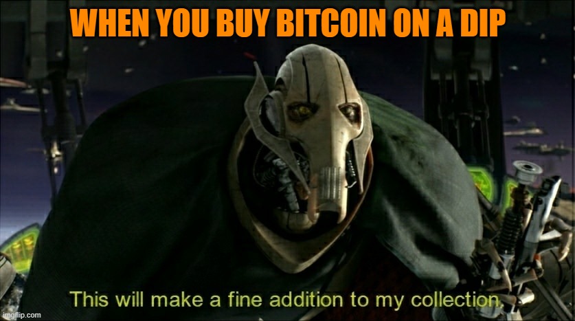 Buy Bitcoin | WHEN YOU BUY BITCOIN ON A DIP | image tagged in this will make a fine addition to my collection,general grievous,bitcoin | made w/ Imgflip meme maker