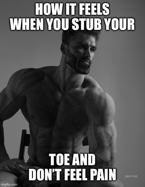 Giga Chad | HOW IT FEELS WHEN YOU STUB YOUR; TOE AND DON’T FEEL PAIN | image tagged in giga chad | made w/ Imgflip meme maker