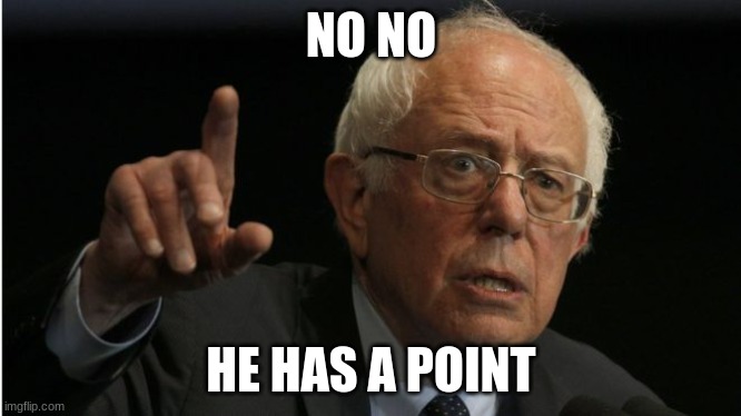 Bernie He Has A Point | NO NO HE HAS A POINT | image tagged in bernie he has a point | made w/ Imgflip meme maker