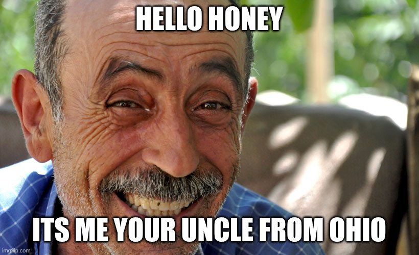 #POV: your uncle from Ohio comes | HELLO HONEY; ITS ME YOUR UNCLE FROM OHIO | image tagged in memes | made w/ Imgflip meme maker
