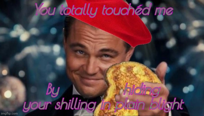 Leo holding french fries up which flies are french kissing | You totally touchéd me; By             hiding your shilling in plain blight | image tagged in leo holding french fries up which flies are french kissing | made w/ Imgflip meme maker