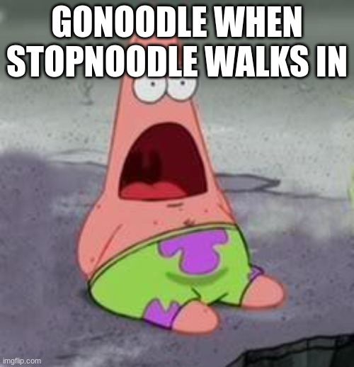 Suprised Patrick | GONOODLE WHEN STOPNOODLE WALKS IN | image tagged in suprised patrick | made w/ Imgflip meme maker
