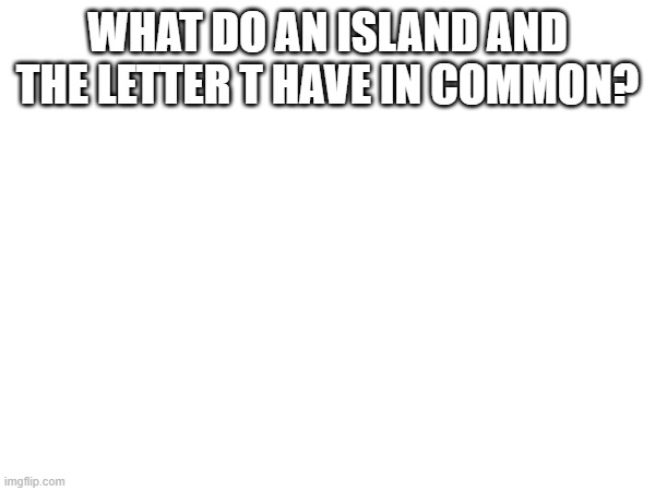riddle me this | WHAT DO AN ISLAND AND THE LETTER T HAVE IN COMMON? | made w/ Imgflip meme maker