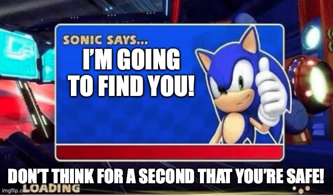 Sonic Says | I’M GOING TO FIND YOU! DON’T THINK FOR A SECOND THAT YOU’RE SAFE! | image tagged in sonic says | made w/ Imgflip meme maker