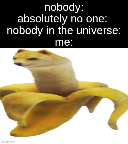 nobody:
absolutely no one: 
nobody in the universe:
me: | image tagged in memes,funny | made w/ Imgflip meme maker