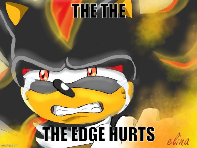 Shadow the Hedgehog Crying | THE THE; THE EDGE HURTS | image tagged in shadow the hedgehog crying | made w/ Imgflip meme maker