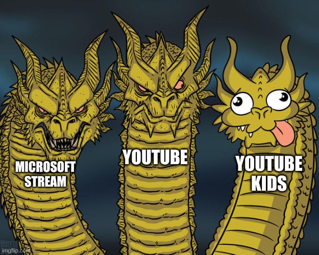 Three-headed Dragon | YOUTUBE; YOUTUBE KIDS; MICROSOFT STREAM | image tagged in three-headed dragon | made w/ Imgflip meme maker