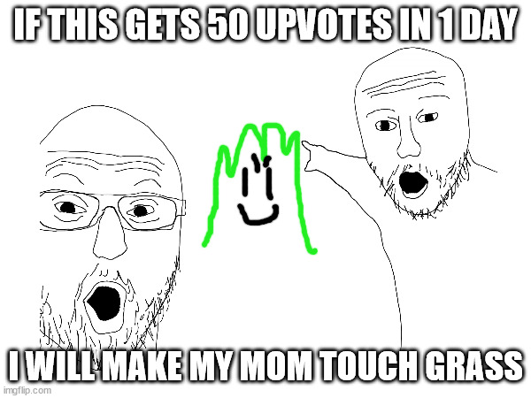 ERROR: 209 | IF THIS GETS 50 UPVOTES IN 1 DAY; I WILL MAKE MY MOM TOUCH GRASS | image tagged in upvote begging | made w/ Imgflip meme maker