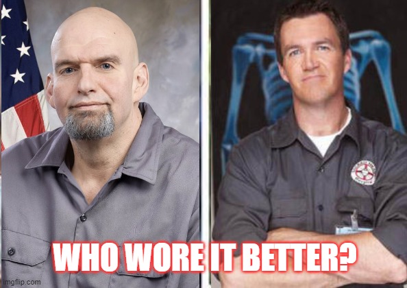 Dignity | WHO WORE IT BETTER? | image tagged in who wore it better,fetterman,congress,custodian | made w/ Imgflip meme maker
