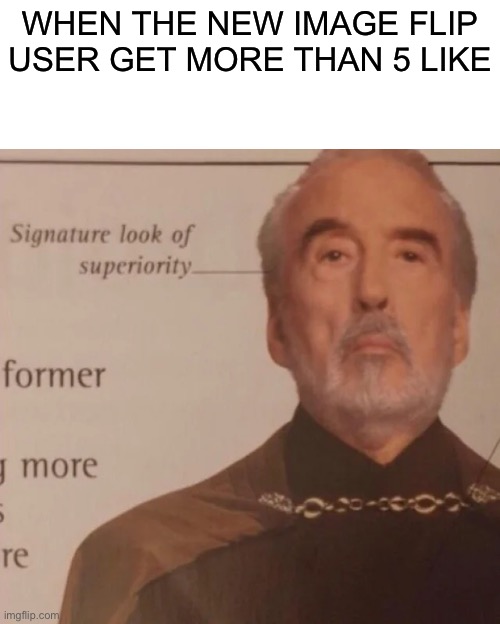 Signature Look of superiority | WHEN THE NEW IMAGE FLIP USER GET MORE THAN 5 LIKE | image tagged in signature look of superiority | made w/ Imgflip meme maker