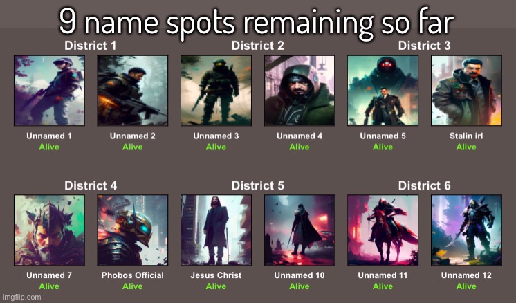 9 name spots remaining so far | made w/ Imgflip meme maker