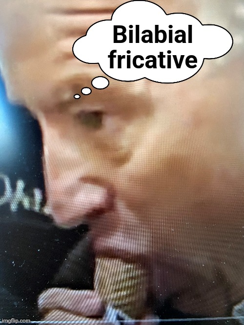 Thank you George Carlin for teaching us the correct term | Bilabial fricative | image tagged in joe biden,deep thoughts | made w/ Imgflip meme maker