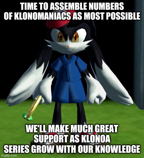 Let's help this series go forward like no other | TIME TO ASSEMBLE NUMBERS OF KLONOMANIACS AS MOST POSSIBLE; WE'LL MAKE MUCH GREAT SUPPORT AS KLONOA SERIES GROW WITH OUR KNOWLEDGE | image tagged in klonoa,namco,bandainamco,namcobandai,bamco,smashbroscontender | made w/ Imgflip meme maker