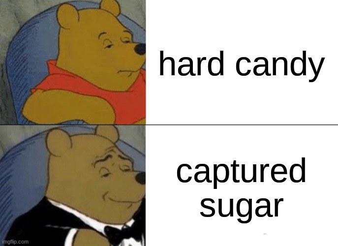 Tuxedo Winnie The Pooh | hard candy; captured sugar | image tagged in memes,tuxedo winnie the pooh | made w/ Imgflip meme maker