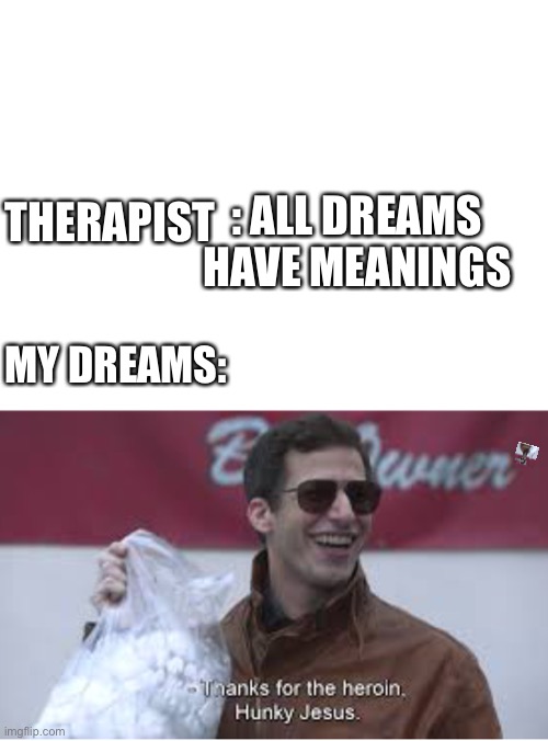 I have so wired dreams | : ALL DREAMS HAVE MEANINGS; THERAPIST; MY DREAMS: | image tagged in brooklyn nine nine | made w/ Imgflip meme maker