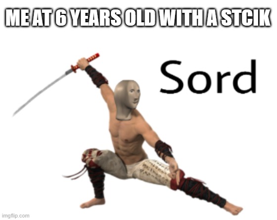 Meme Man Sword | ME AT 6 YEARS OLD WITH A STCIK | image tagged in meme man sword | made w/ Imgflip meme maker
