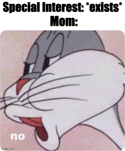 Vent lmao | Mom:; Special Interest: *exists* | image tagged in bugs bunny no,funni vent | made w/ Imgflip meme maker
