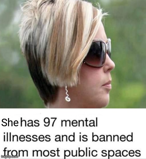 Karen | She | image tagged in 97 mental illnesses,karen,karens,mental illnesses,memes,mental illness | made w/ Imgflip meme maker
