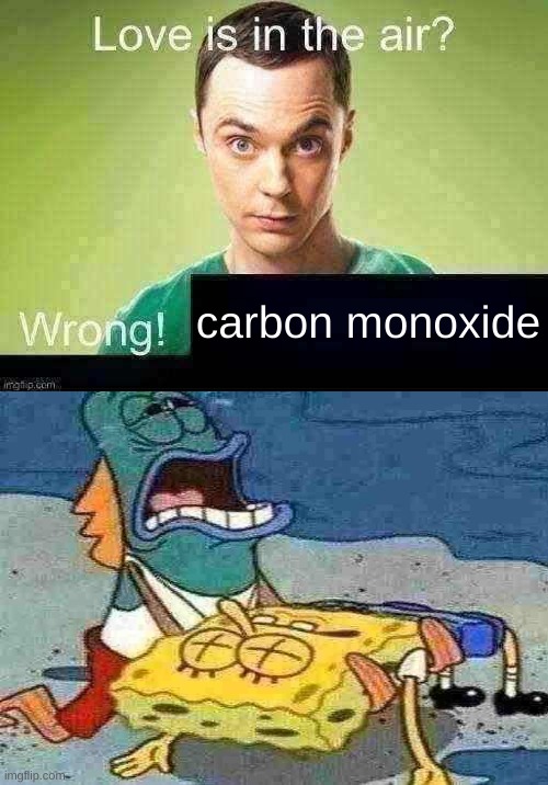 carbon monoxide | carbon monoxide | image tagged in love is in the air wrong x | made w/ Imgflip meme maker