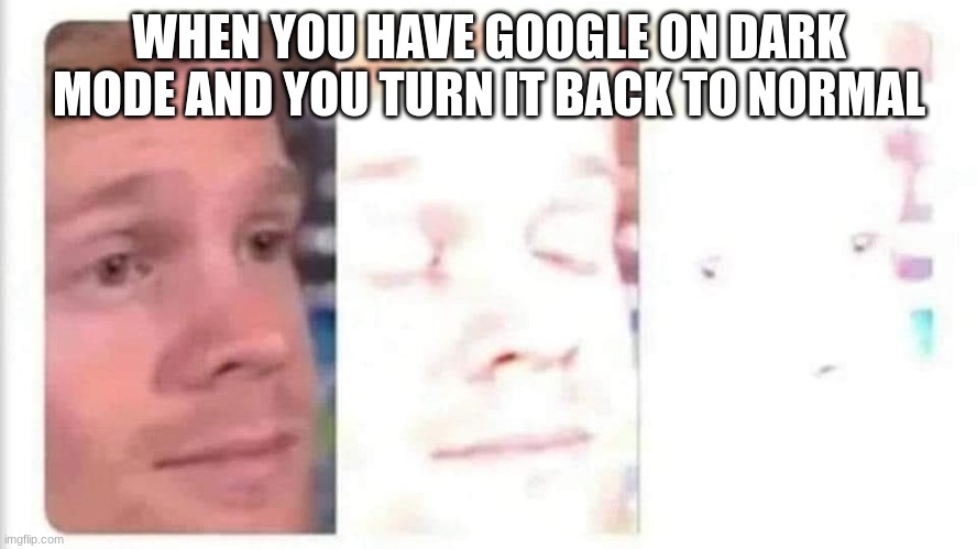 brightness | WHEN YOU HAVE GOOGLE ON DARK MODE AND YOU TURN IT BACK TO NORMAL | image tagged in blinking guy bright | made w/ Imgflip meme maker