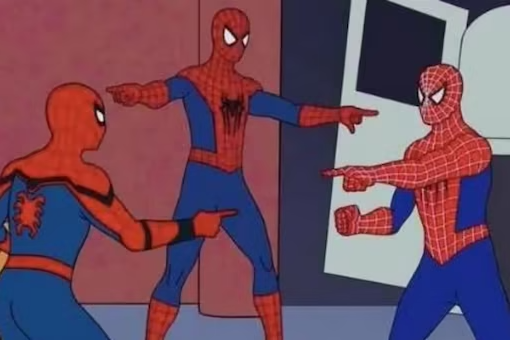 Spider-Men pointing at eachother Blank Meme Template