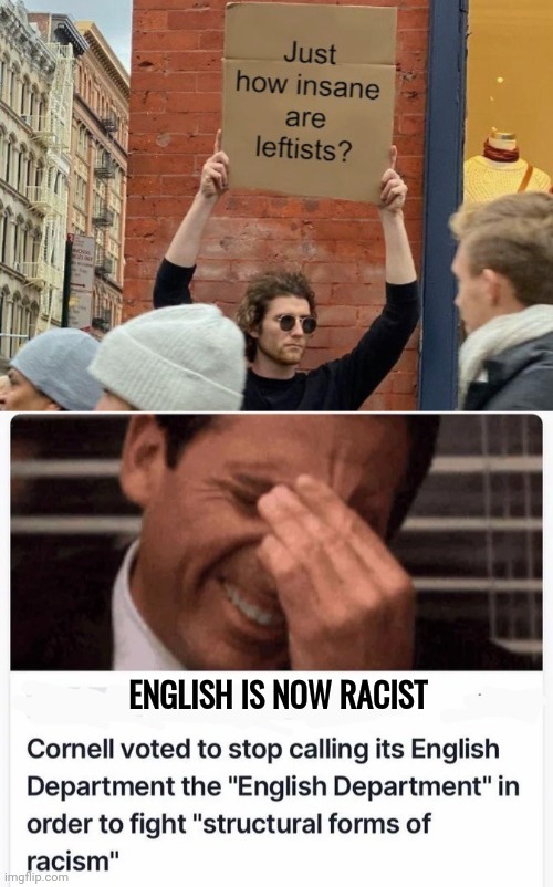 What a time to be alive | ENGLISH IS NOW RACIST | image tagged in insane leftists,just stop,it could be worse,wait what,stupid liberals | made w/ Imgflip meme maker